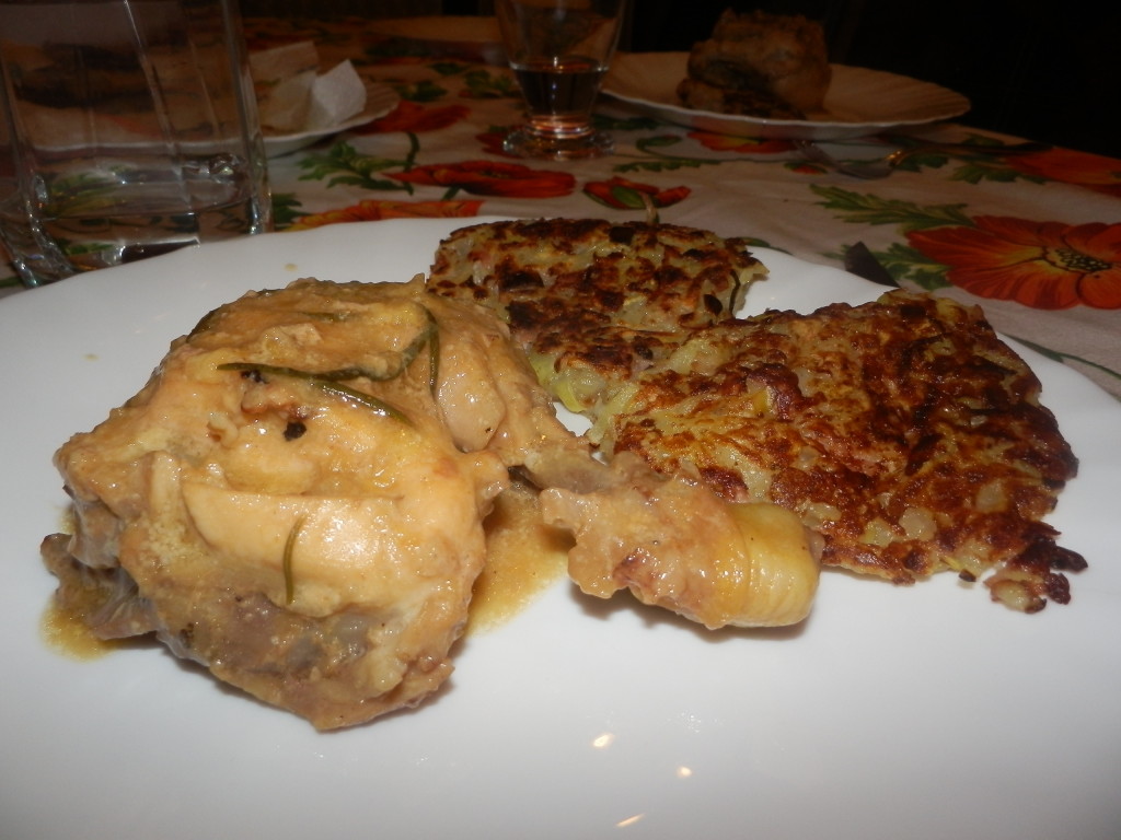 pollo alla birra con rosti al prosciutto